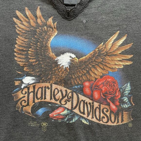 Vintage 1987 3D Emblem Harley Davidson Eagle Rose Shirt USA Womens Size Medium - Picture 3 of 12